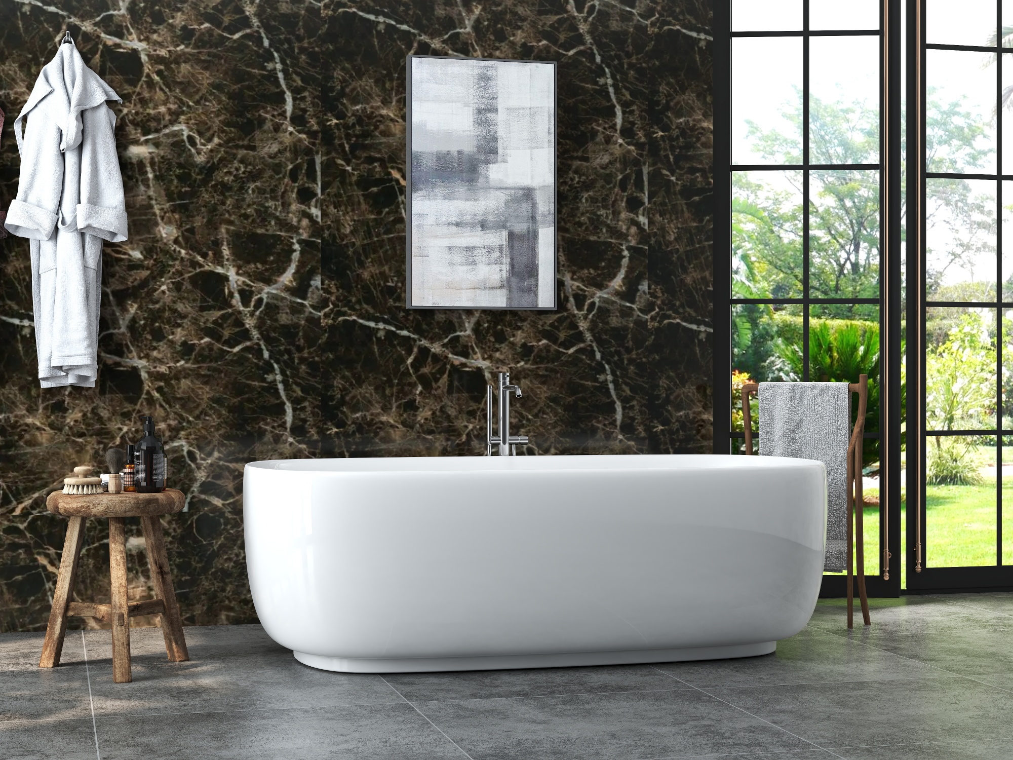 Hoogglans Marmerlook Wandpaneel – Zwart met wit/gouden Aders